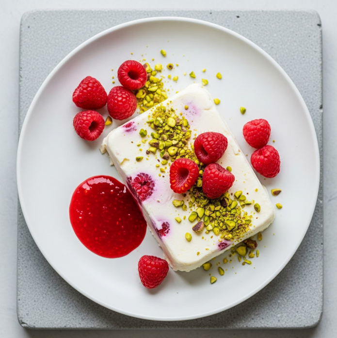 Mousse-like frozen dessert served unmolded in the style of a French parfait